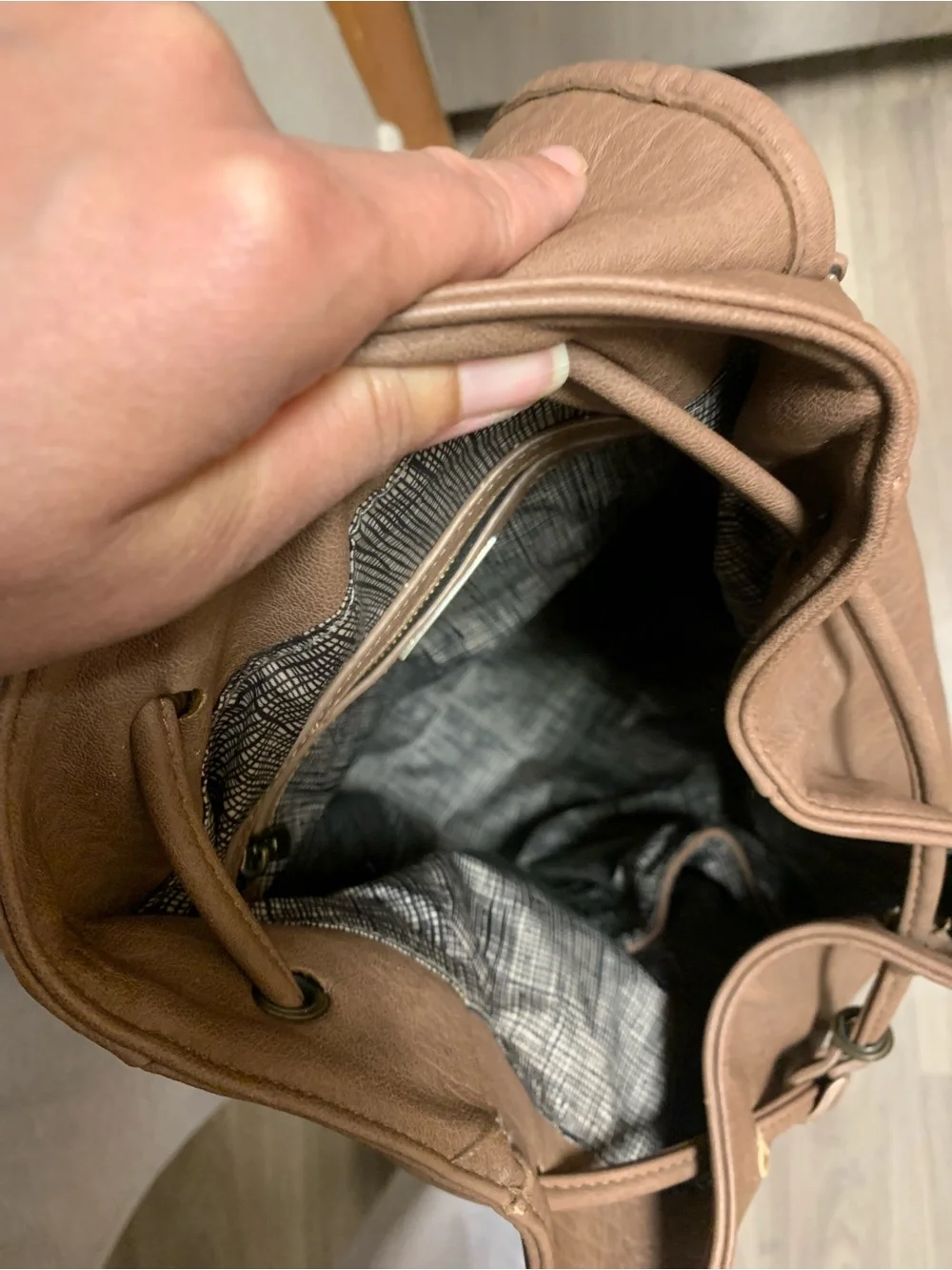 Brown Faux Leather Backpack with Front Pockets